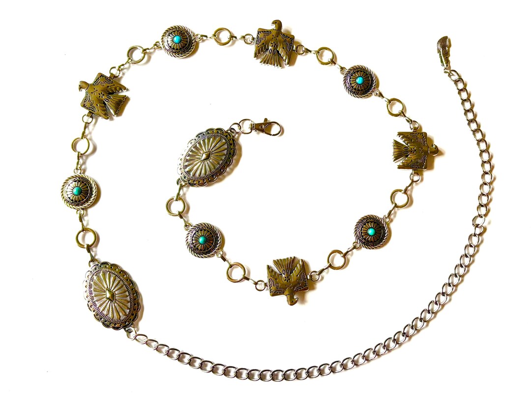 Thunderbird Concho Chain Belt | Vintage Cowgirl Style - Etsy display picture 2