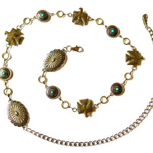 Concho  chain  belt  | Thunderbird  | Navajo | Cowgirl metal belt | Vintage Silver tone belt