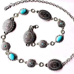 Boho silver and  stone chain belt |  Concho belt |  | Great NFR accessory!