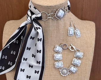 Conjunto de bufanda Western Twilly, pendientes y pulsera a juego, set de regalo de accesorios de vaquera.
