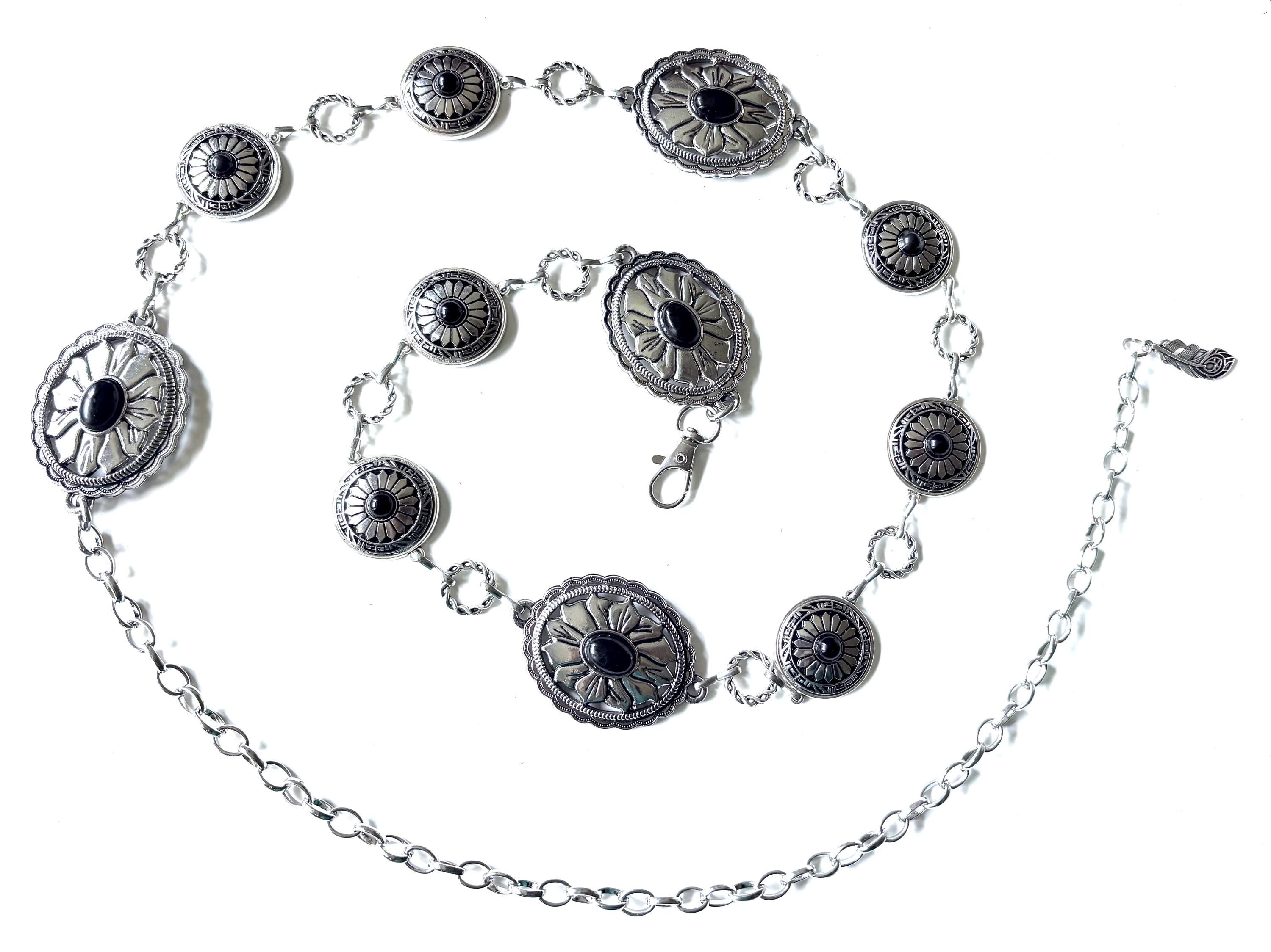 Silver Sunflower Concho Chain Belt: Western Cowgirl Waist  display picture 3