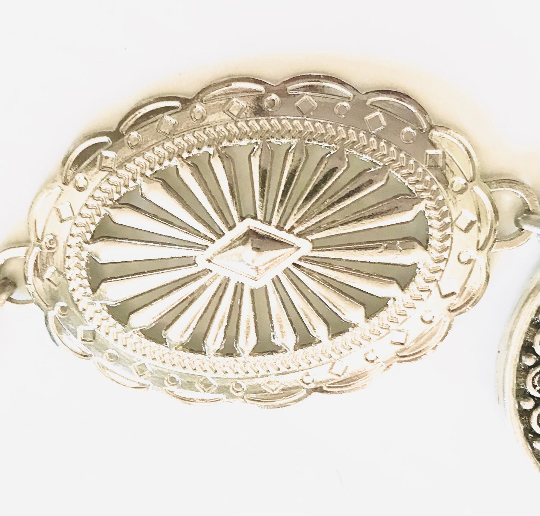 Vintage silver concho belt womens XL festival coastal cowgirl boho southwestern Amztown Western Belts for Women, Vintage Leather Belts Boho  main image 3