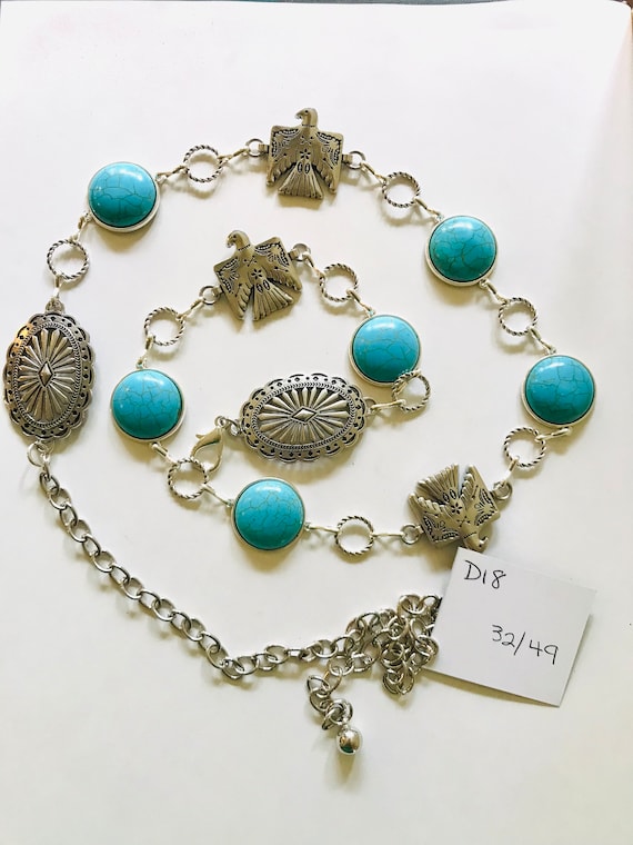 Navajo Thunderbird Concho Belt | Silver Tone Western Chain  display picture 1