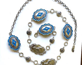 Western Concho Chain Belt: Silver Aztec Running Horse Design