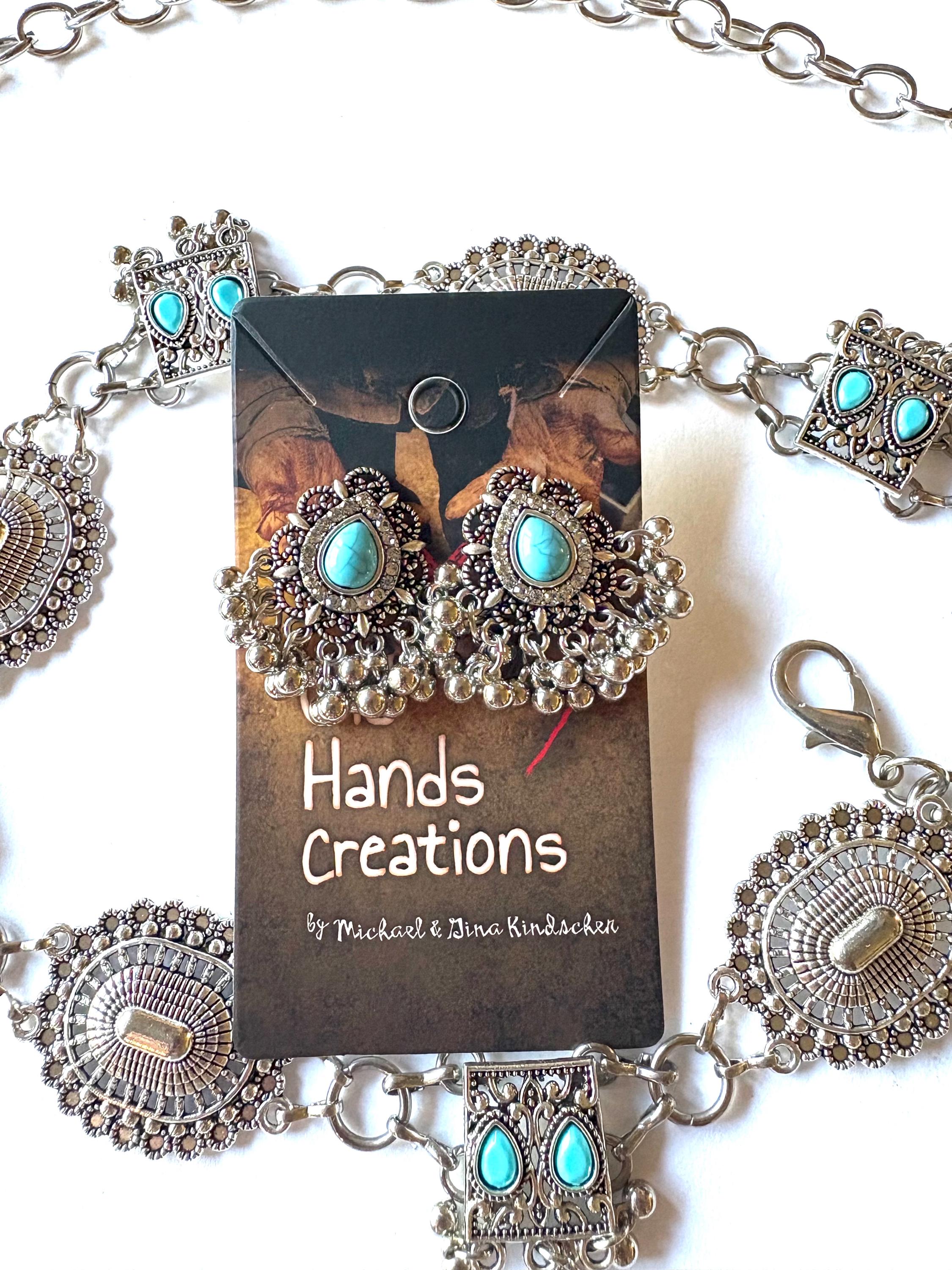 4331 Boho Turquoise Concho Belt Western Bling Rhinestone Chain Cowgirl Western Silver Chain Belt: Cowboy Hat Conchos, Faux  main image 3