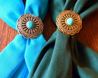 Western Concho Scarf Slide | Floral Bandana Slide | Cowboy Cowgirl | slotted turquoise