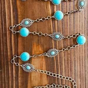 Concho  chain  belt |   | Boho turquoise metal belt | Vintage Silver tone belt | CowgirlGreat NFR accessory!