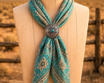 Western Wild Rag Scarf Slide – Aztec Cross Concho with Turquoise Bead