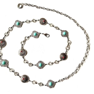 Concho  chain  belt  | Navajo Hopi Indian  metal belt | Vintage Silver tone belt | Indian chief Great NFR accessory!
