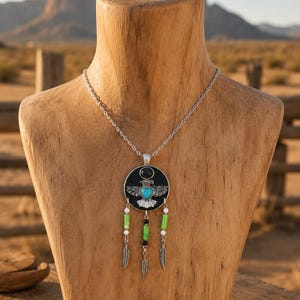 Navajo-Donnervogel-Halskette | Türkisstein, Federanhänger