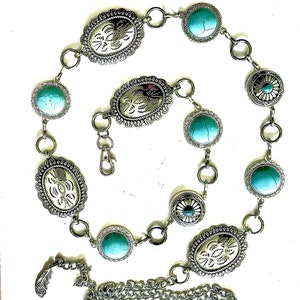 Silver Western vintage chain belt | Boho turquoise  | Navajo | Cowgirl waist belt Great NFR accessory!