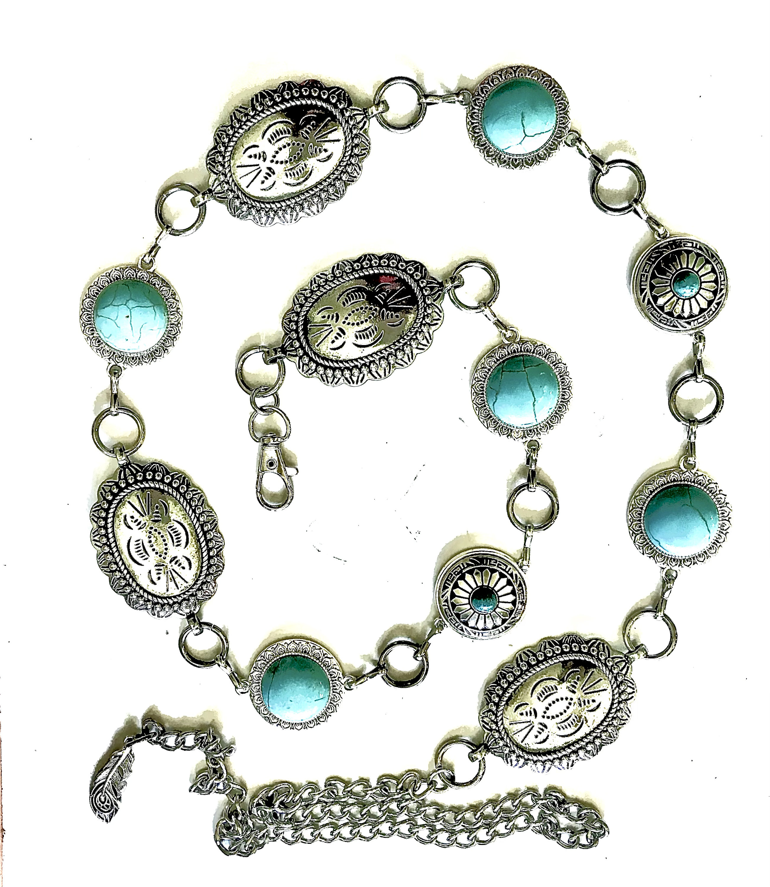 Silver Concho Belt Turquoise Stones Western Boho Cowgirl Adjustable 35 Inch German Silver Concho Belt - Etsy main image 2