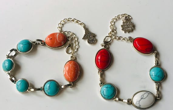 Agate stone bracelets | western link bracelets | Tibetan amazoniye and yellow jade