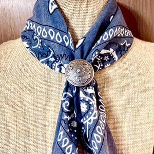 Western Neckerchief slide, Silver etched floral design, Wide rag accessory Antique Smooth