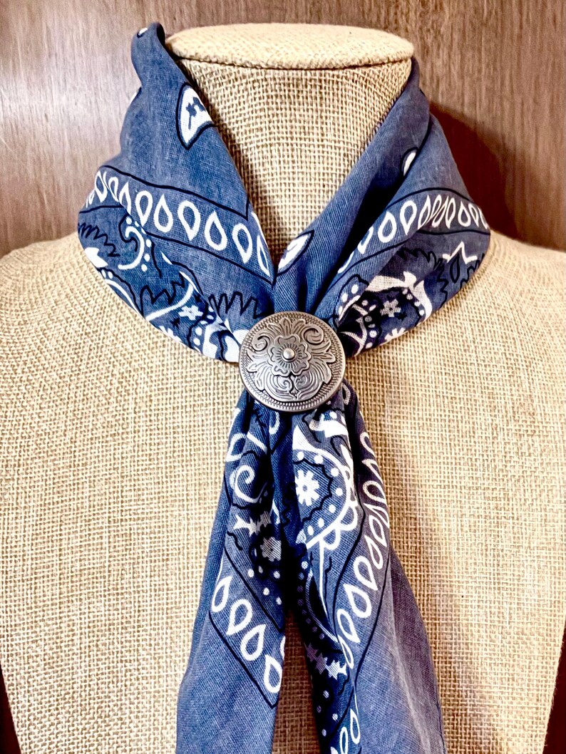 Western Neckerchief slide, Silver etched floral design, Wide rag accessory Antique Smooth