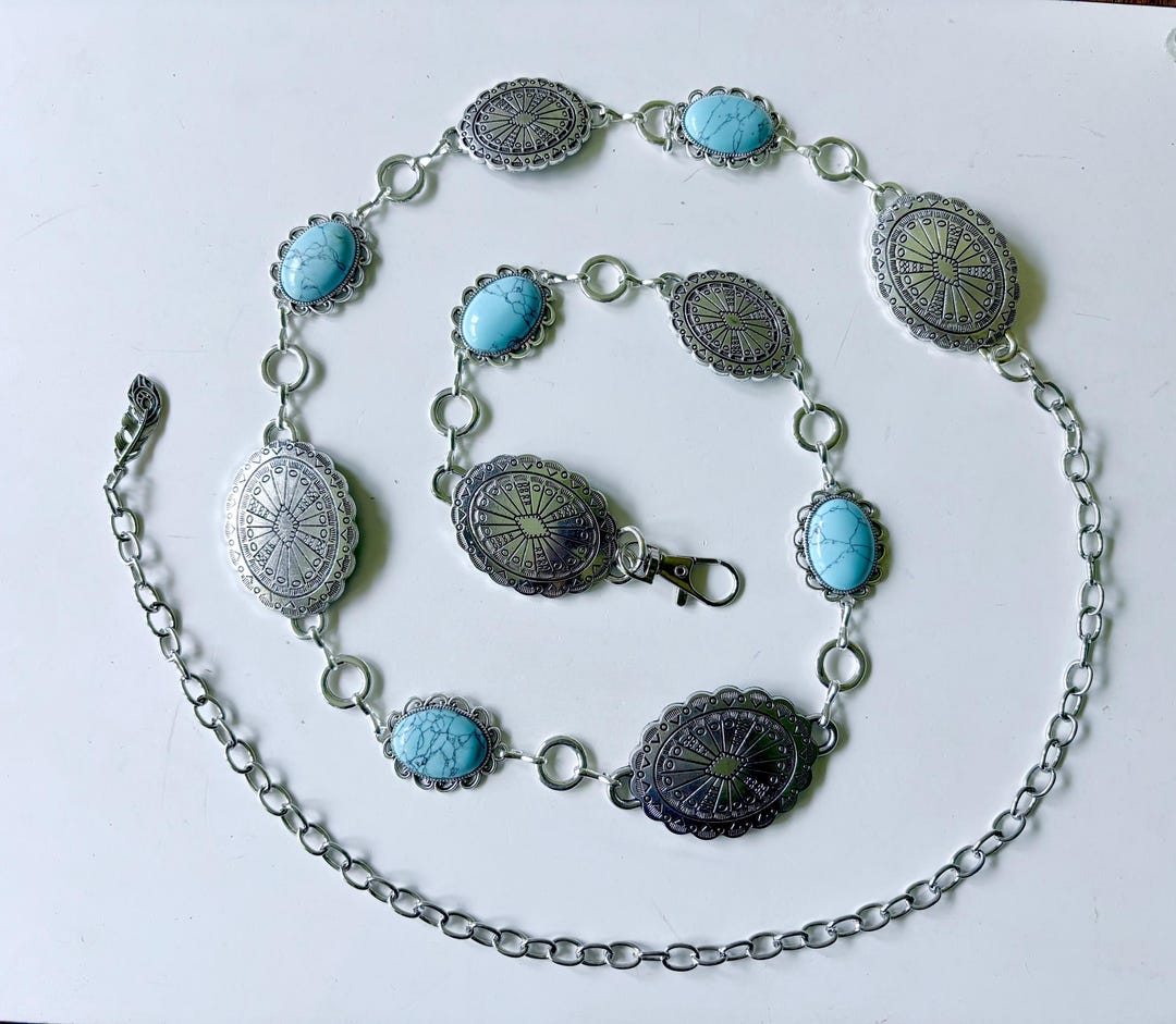 Concho Chain Belt | Faux Turquoise, Western Cowgirl  display picture 1