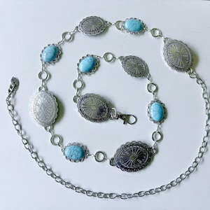 Concho  chain  belt  | Navajo | Cowgirl metal belt | Vintage Silver tone belt  Great NFR accessory!