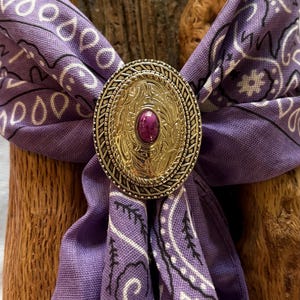 Silver Scarf Slide -Bandana slide- Floral with rope outer edge Silver with bead at center.