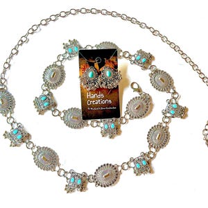 Bling Rhinestone Concho Belt Silver Metal Boho Turquoise Belts Western Crystal Xiokyo Boho Turquoise Concho Belt Silver Metal Western  main image 4