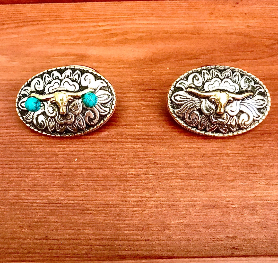 Longhorn Steer Scarf Slide on Silver Floral Backingwestern Accessories