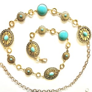 Gold   chain  belt | Vintage style Navajo  belt  | Conchos with vintage look | Cowgirl metal belt |Great NFR accessory!