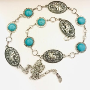 Silver Western Concho Horse Head Link Chain Belt | Cowgirl  display picture 2