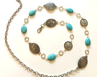 Bull Skull Concho Belt, Faux Turquoise Concho Chain Belt - Etsy display picture 1