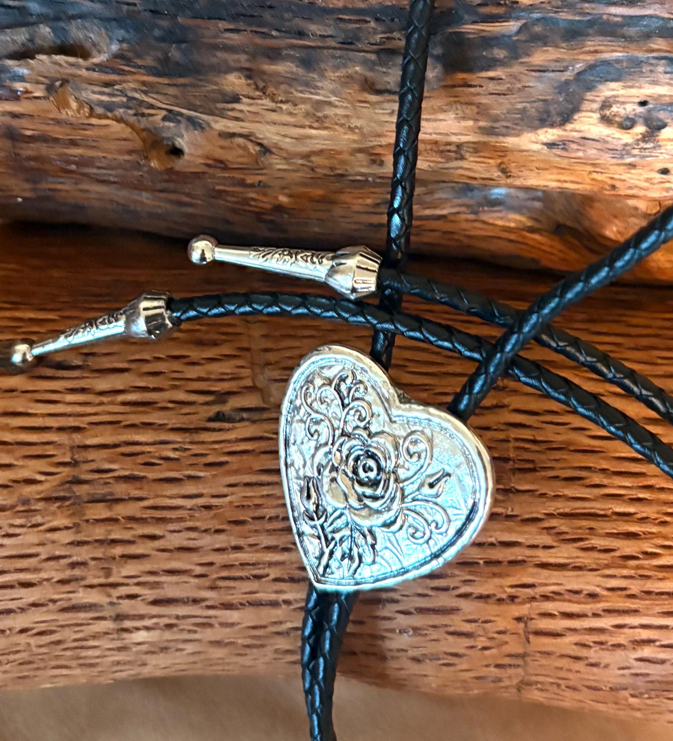 Silver Bolo Tie: Silver Floral Heart -cowboy/cowgirl Western