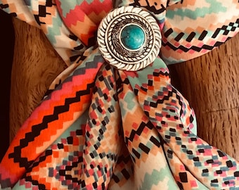 Western Faux Silver Concho Scarf Slide: Floral Bandana Accessory