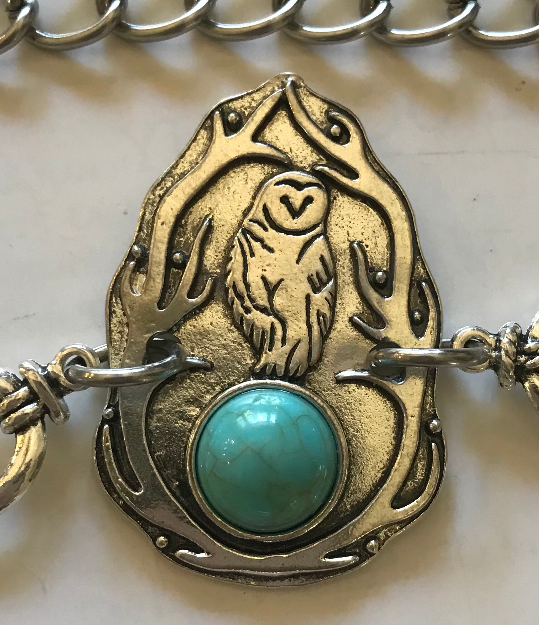 Vintage Womens Concho Chain Belt Silver Turquoise Filigree Western Boho XL Abby Turquoise Western Chain Belt – The Bevel Label main image 3