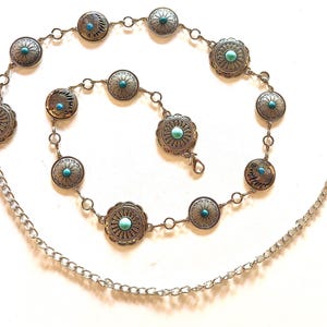 Ceinture chaîne western | Conchos occidentaux en argent | Chef indien | Navajo | Ceinture métallique cow-girl | Ceinture vintage argentée Excellent accessoire NFR !