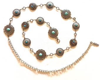 Retro Y2K | Concho Western Boho Silver Faux Turquoise Chain  display picture 3