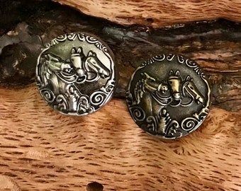 Sierra Flower Square Nouvelle paire Hansen Western Gear Brown Iron Sterling Silver Overlay Loop Back Conchos Horse Tack Hardware Écharpe Slide - France