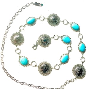 Silver Western Concho link chain belt | Boho turquoise  | Cowgirl waist beltGreat NFR accessory!