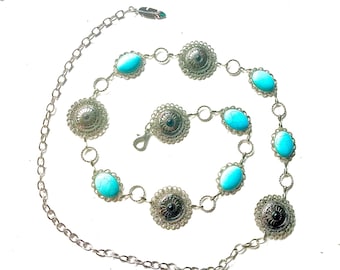 Silver Western Concho link chain belt | Boho turquoise  | Cowgirl waist beltGreat NFR accessory!