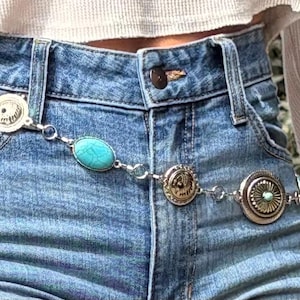 Ceinture chaîne concho | Conchos occidentaux en argent | Chef indien | Navajo | Ceinture métallique cow-girl | Accessoire NFR vintage pour ceinture argentée !