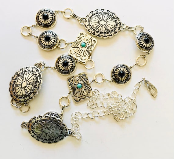 Western Concho Chain Belt: Thunderbird, Sunflower, Silver  display picture 1
