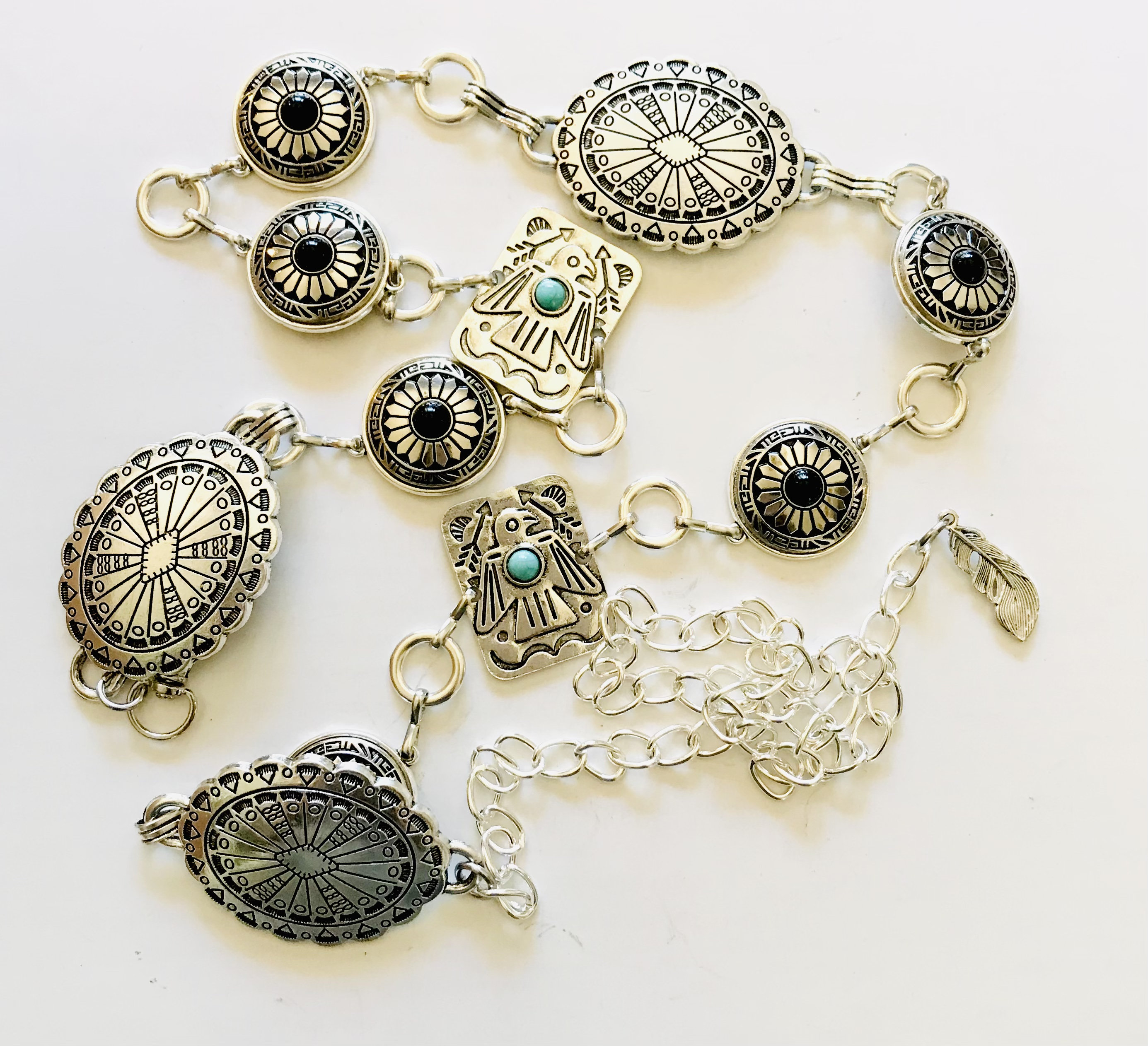 Western Concho Chain Belt: Thunderbird, Sunflower, Silver  display picture 3