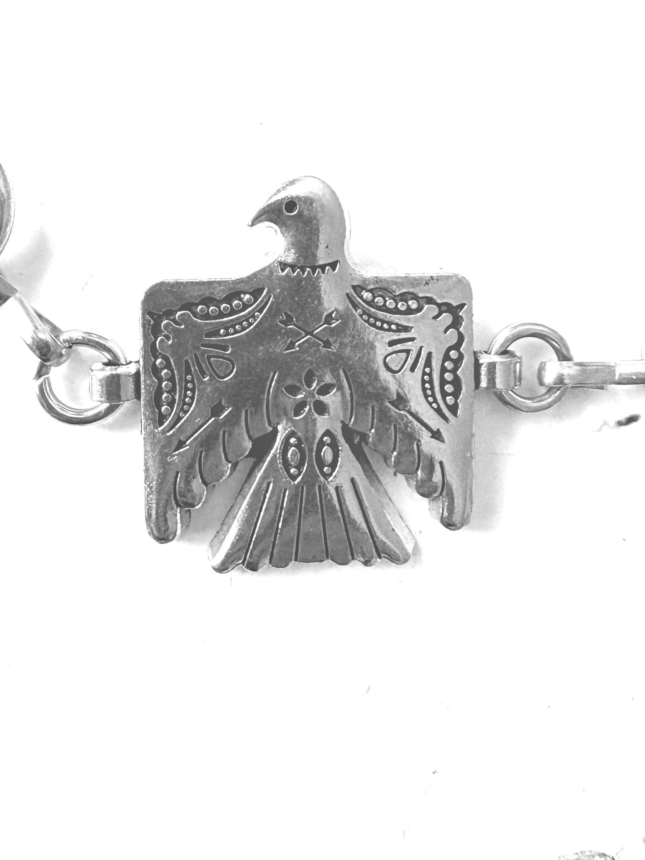 Vintage Thunderbird Silver Metal Chain Belt Western Concho Native Small THUNDERBIRD CONCHO CHAIN LINKED BELT – The Chandelier Rose  main image 3