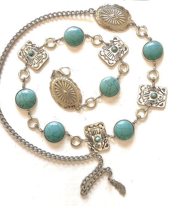 FREE SHIPPING ? Southwestern cowgirl Silver & Turquoise Thunderbird Belt Silver Concho Belt: Steer Head & Thunderbird, Western NFR  main image 3