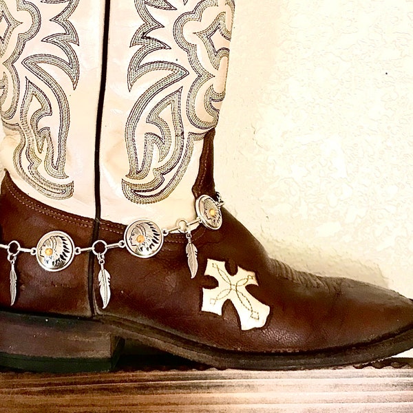 Western boot bracelet  | Faux silver | Native American  | Silver tone boot bracelet | Indian Head | boot bling | bridal boot bracelet |