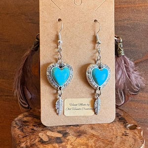 Southwest Turquoise earrings | country cowgirl hearts and feathers