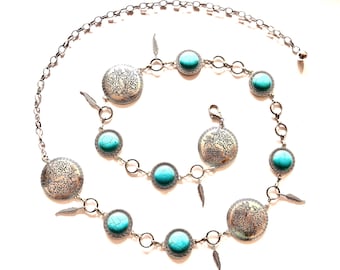 Western Turquoise Flower Concho Chain Belt No.2 - Etsy display picture 1