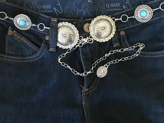 Western Silver Concho Link Chain Belt | Boho Turquoise  display picture 1