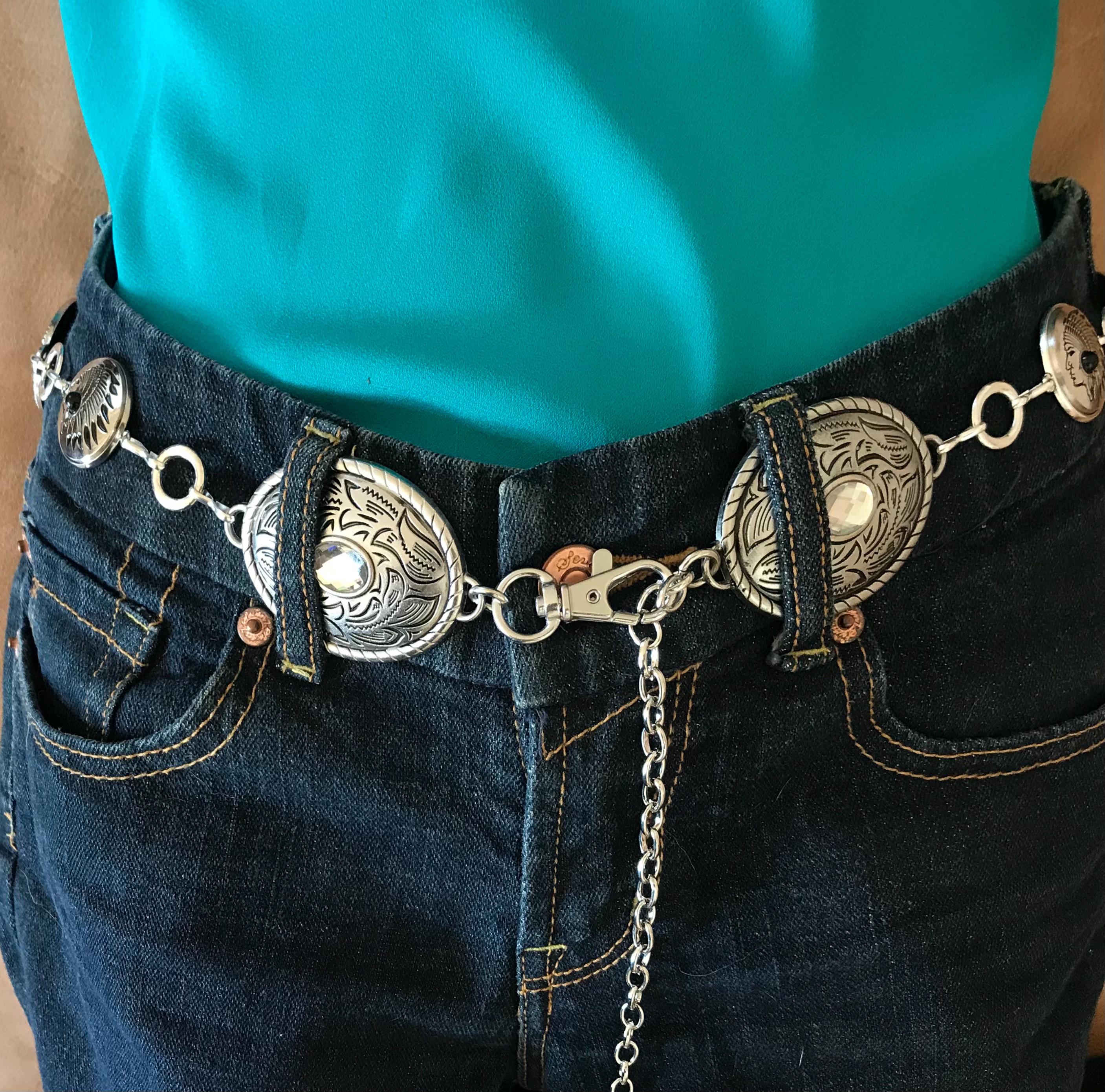 Vintage Style Silver Small Concho Chain Belt Tony Lama Silver Concho Western Chain Belt | Pinto Ranch main image 3