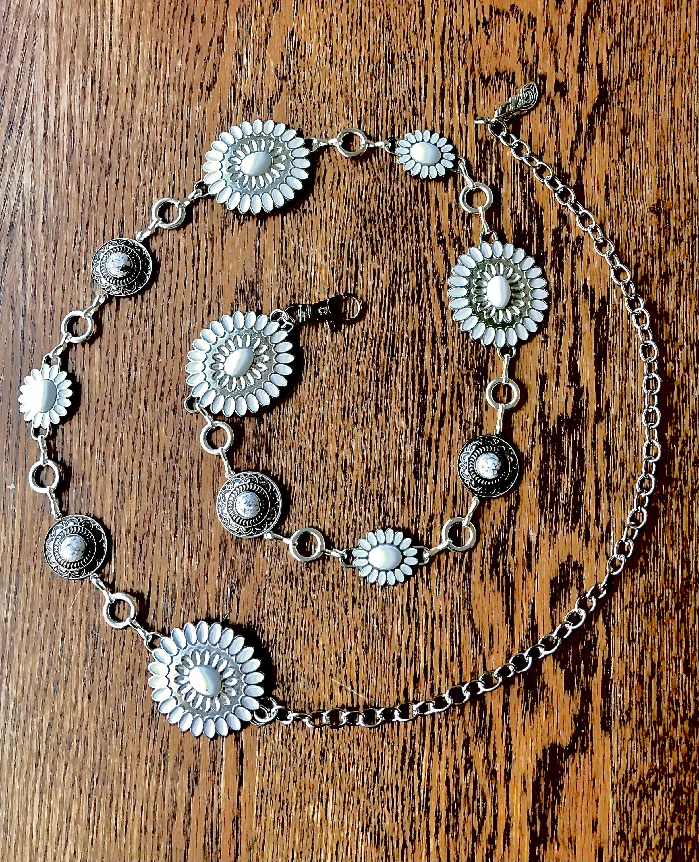 Western Concho Belt: White Floral & Faux Silver, NFR 