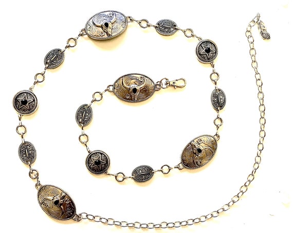 2992 Metal Cowgirl Chain Belts For Women Western Silver Longhorn Concho VONMELLI Western Belts for Woman Cowgirl Boho Concho Chain  main image 3