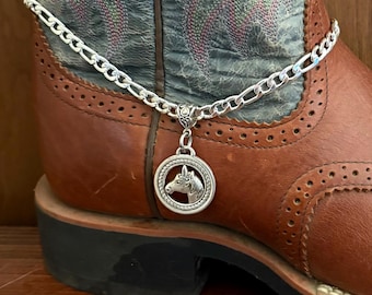 Western Boot Armband mit Pferdekopf Anhänger | Faux Silber Cowgirl Bling