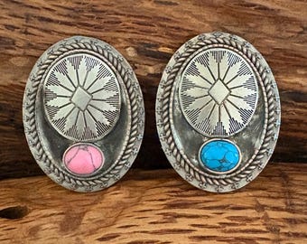 Western Scarf Slide, Floral Etched Silver, Pink Stone, Cowgirl Accessory
