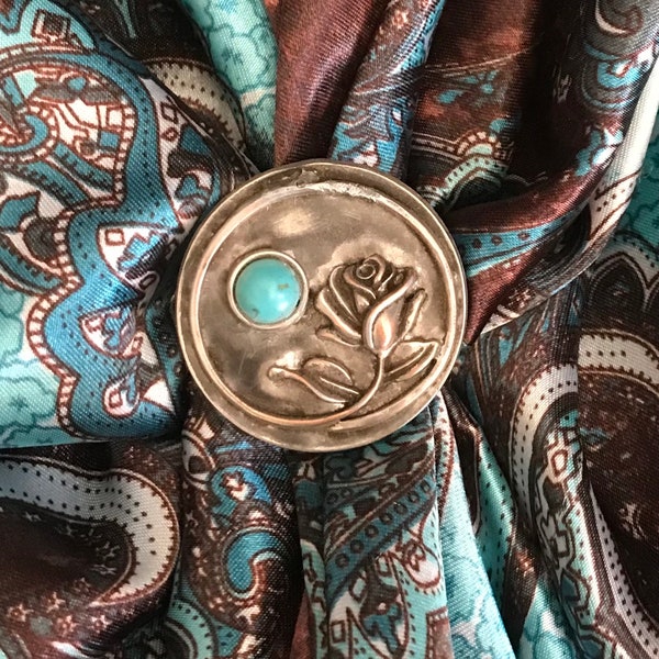 Scarf Slide | English Rose flower |  Boho Turquoise stone | Bandana/ scarf slide